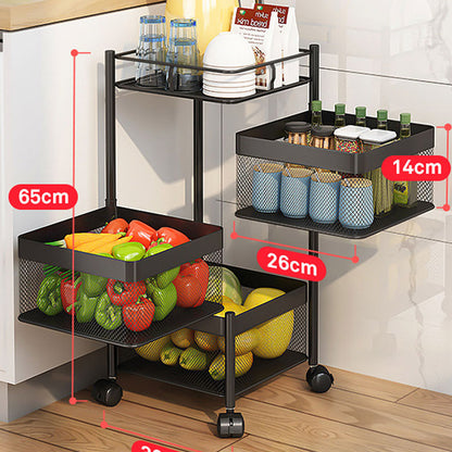 SOGA 3 Tier Steel Square Rotating Kitchen Cart Multi-Functional Shelves Portable Storage Organizer with Wheels • LUZ-KitchenXY019
