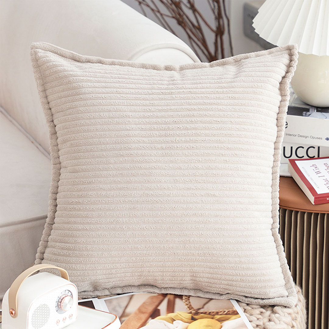 SOGA 45cm Beige Warm Wood Tone & Wabi-sabi Striped Corduroy Square Throw Pillow • LUZ-FrenchCushion236