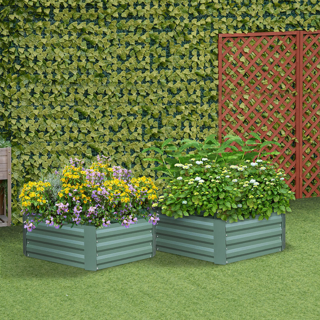SOGA 2X 60cm Hexagon Shape Galvanised Raised Garden Bed Vegetable Herb Flower Outdoor Planter Box • LUZ-MetalBGre520X2