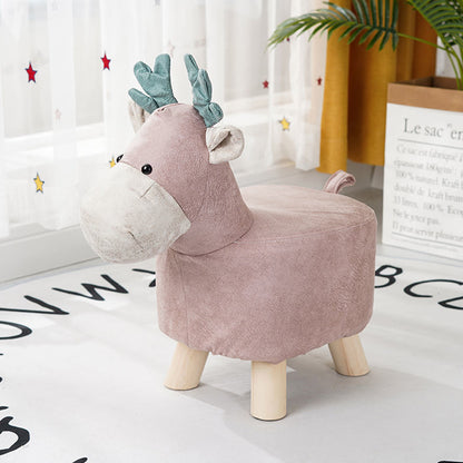 SOGA Pink Children Bench Deer Character Round Ottoman Stool Soft Small Comfy Seat Home Decor • LUZ-AniStool27
