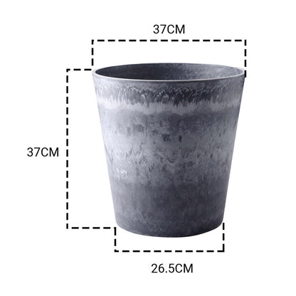 SOGA 37cm Weathered Grey Round Resin Plant Flower Pot in Cement Pattern Planter Cachepot for Indoor Home Office • LUZ-FPotE3714