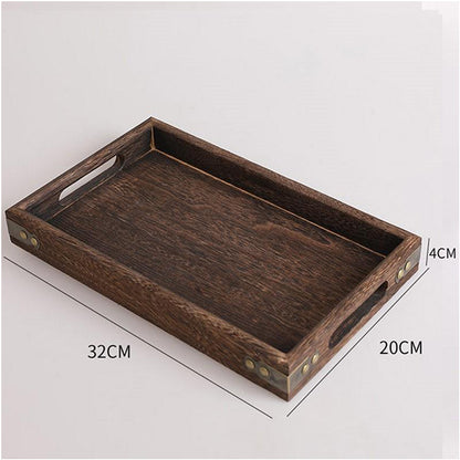 SOGA Small Walnut Brown Rectangle Wooden Tray Breakfast Dinner Serving Board Tea Set Holder Kitchen Home Decor • LUZ-WodE561