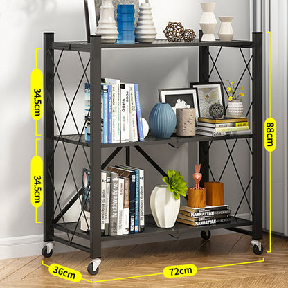 SOGA 3 Tier Steel Black Foldable Kitchen Cart Multi-Functional Shelves Portable Storage Organizer with Wheels • LUZ-KitchenXY001
