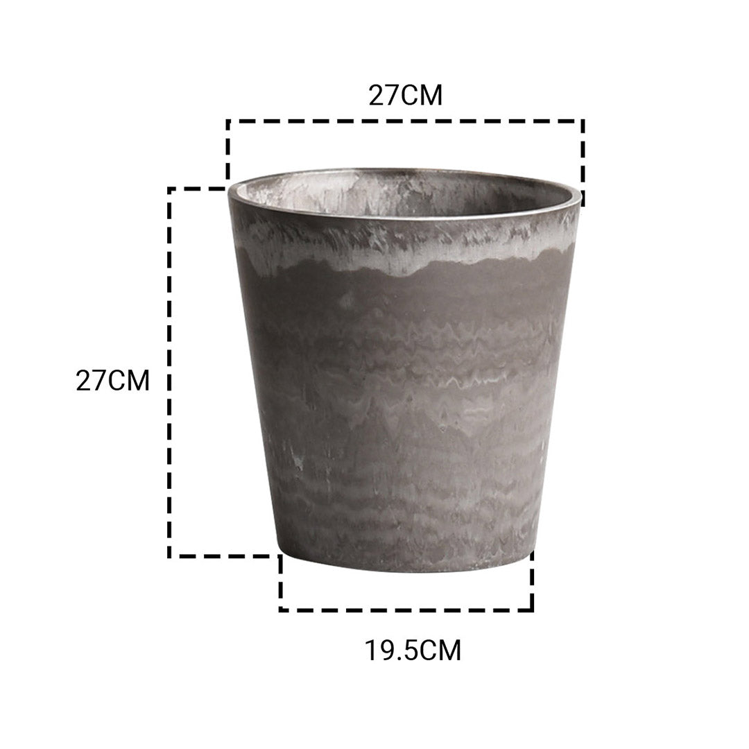 SOGA 27cm Rock Grey Round Resin Plant Flower Pot in Cement Pattern Planter Cachepot for Indoor Home Office • LUZ-FPotE2776