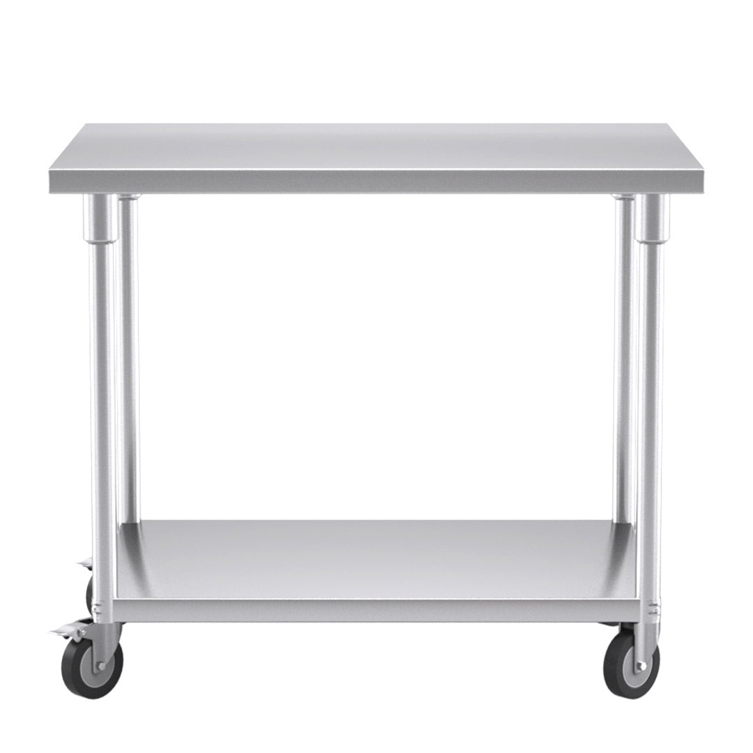 SOGA 100cm Commercial Catering Kitchen Stainless Steel Prep Work Bench Table with Wheels • LUZ-WorkBenchSS8008100CM