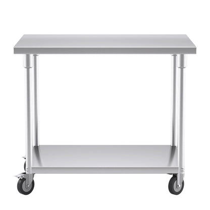 SOGA 100cm Commercial Catering Kitchen Stainless Steel Prep Work Bench Table with Wheels • LUZ-WorkBenchSS8008100CM