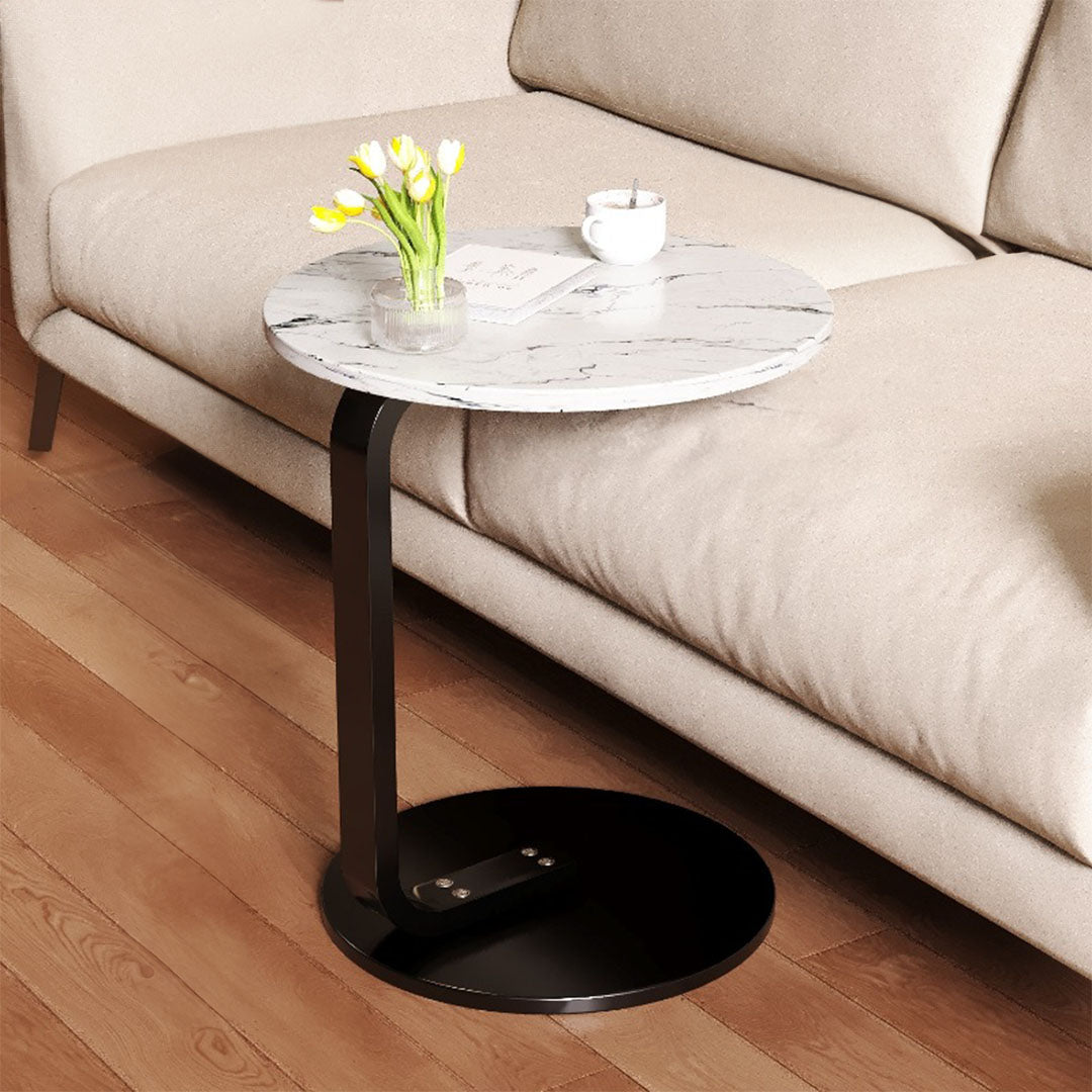 SOGA 2X  50cm White Marble Mini Side Table Movable Lightweight w/ Black Frame • LUZ-SideTab34X2