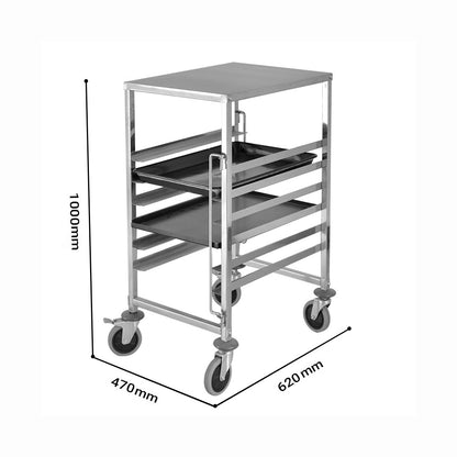 SOGA 2X Gastronorm Trolley 7 Tier Stainless Steel Bakery Trolley Suits 60cmx40cm Tray with Working Surface • LUZ-GastronormRackingTrolley1318X2