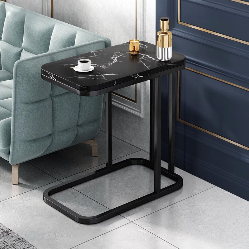 SOGA 30x50cm Black Ceramic Sofa Side Square Mini Table w/ Black Metal Legs • LUZ-SideTab26