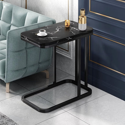 SOGA 30x50cm Black Ceramic Sofa Side Square Mini Table w/ Black Metal Legs • LUZ-SideTab26