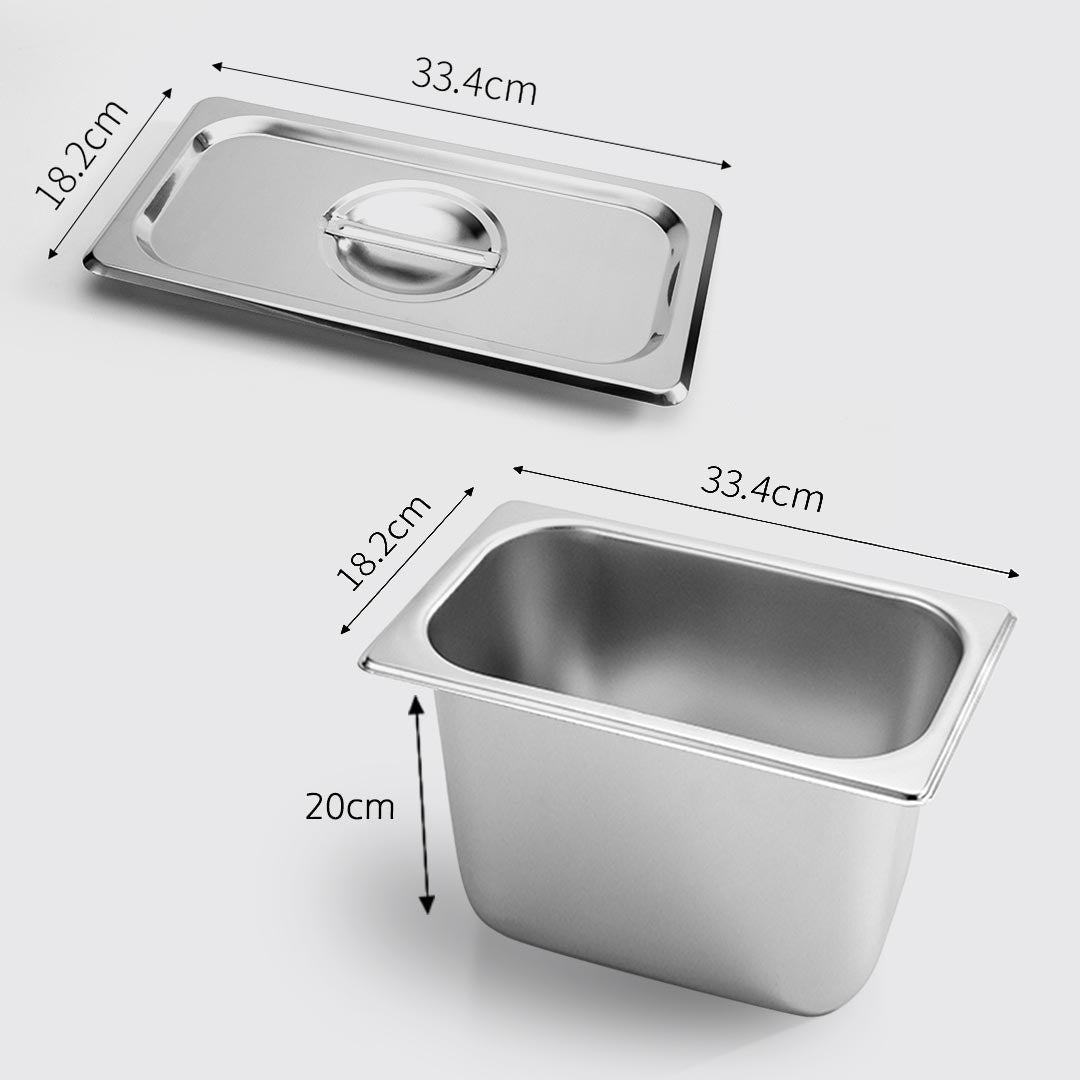 SOGA 4X Gastronorm GN Pan Full Size 1/3 GN Pan 20cm Deep Stainless Steel Tray With Lid • LUZ-GP5444wLidX4
