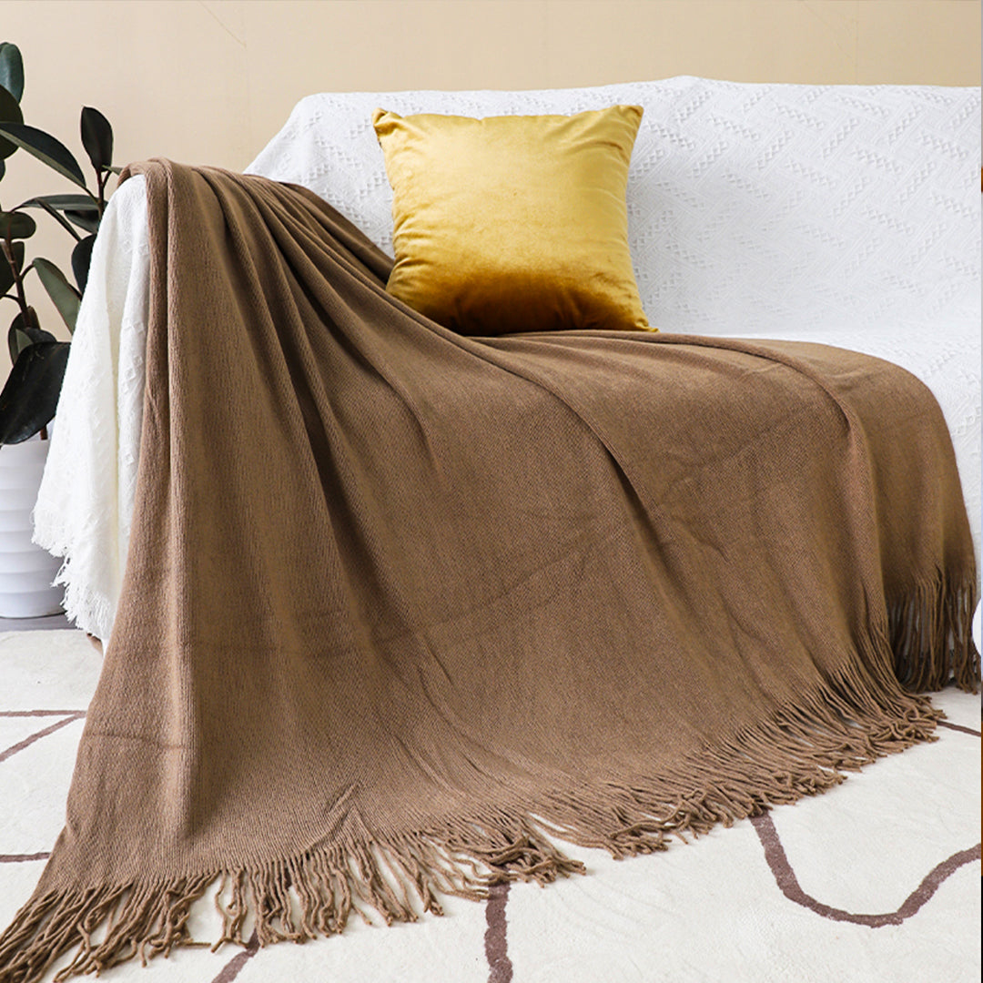 SOGA 2X Coffee Acrylic Knitted Throw Blanket Solid Fringed Warm Cozy Woven Cover Couch Bed Sofa Home Decor • LUZ-Blanket906X2