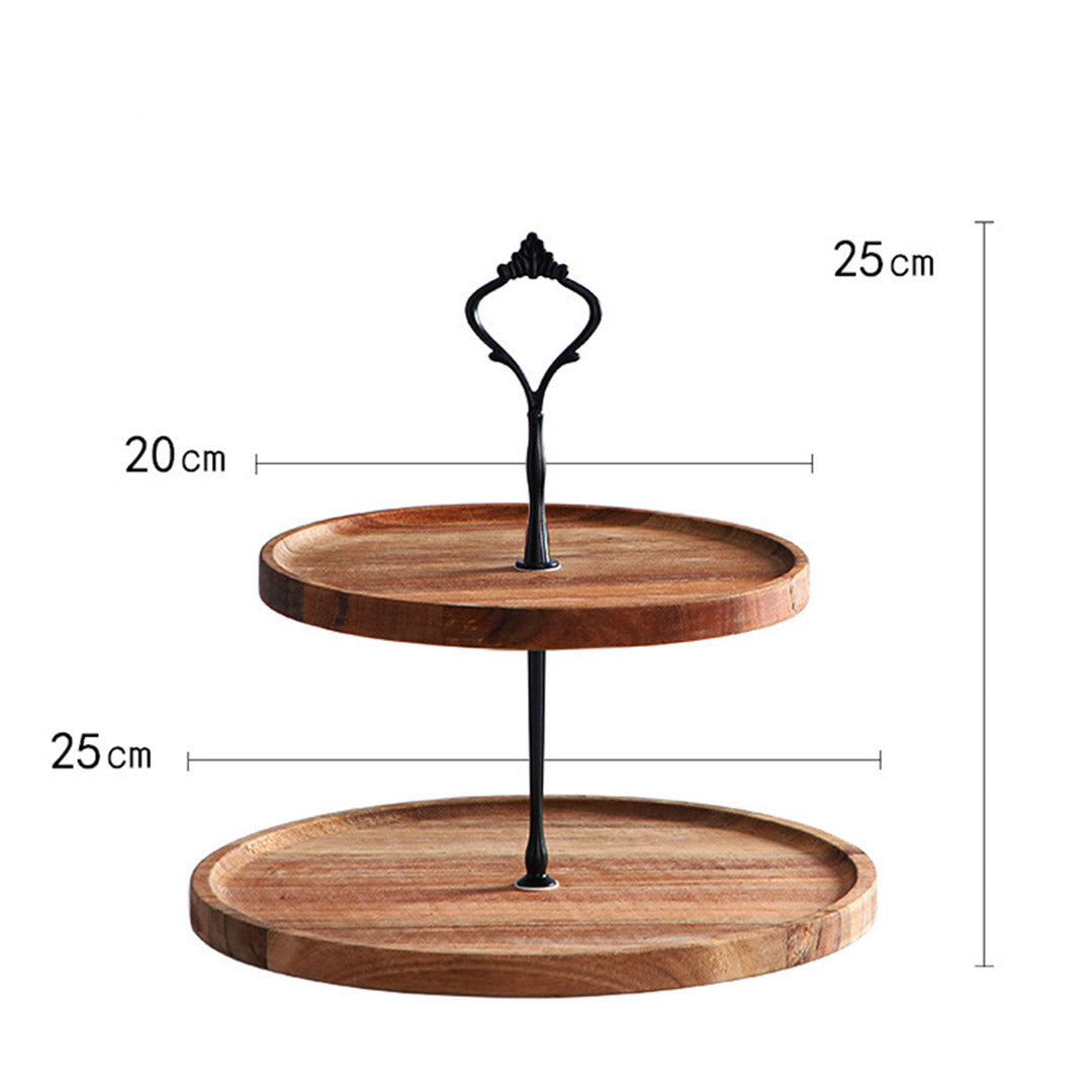 SOGA 2X 20cm 2 Tier Brown  Round Wooden Acacia  Dessert Tray Cake Snacks Cupcake Stand Buffet Serving Countertop Decor • LUZ-WodC238X2