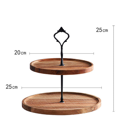 SOGA 2X 20cm 2 Tier Brown  Round Wooden Acacia  Dessert Tray Cake Snacks Cupcake Stand Buffet Serving Countertop Decor • LUZ-WodC238X2