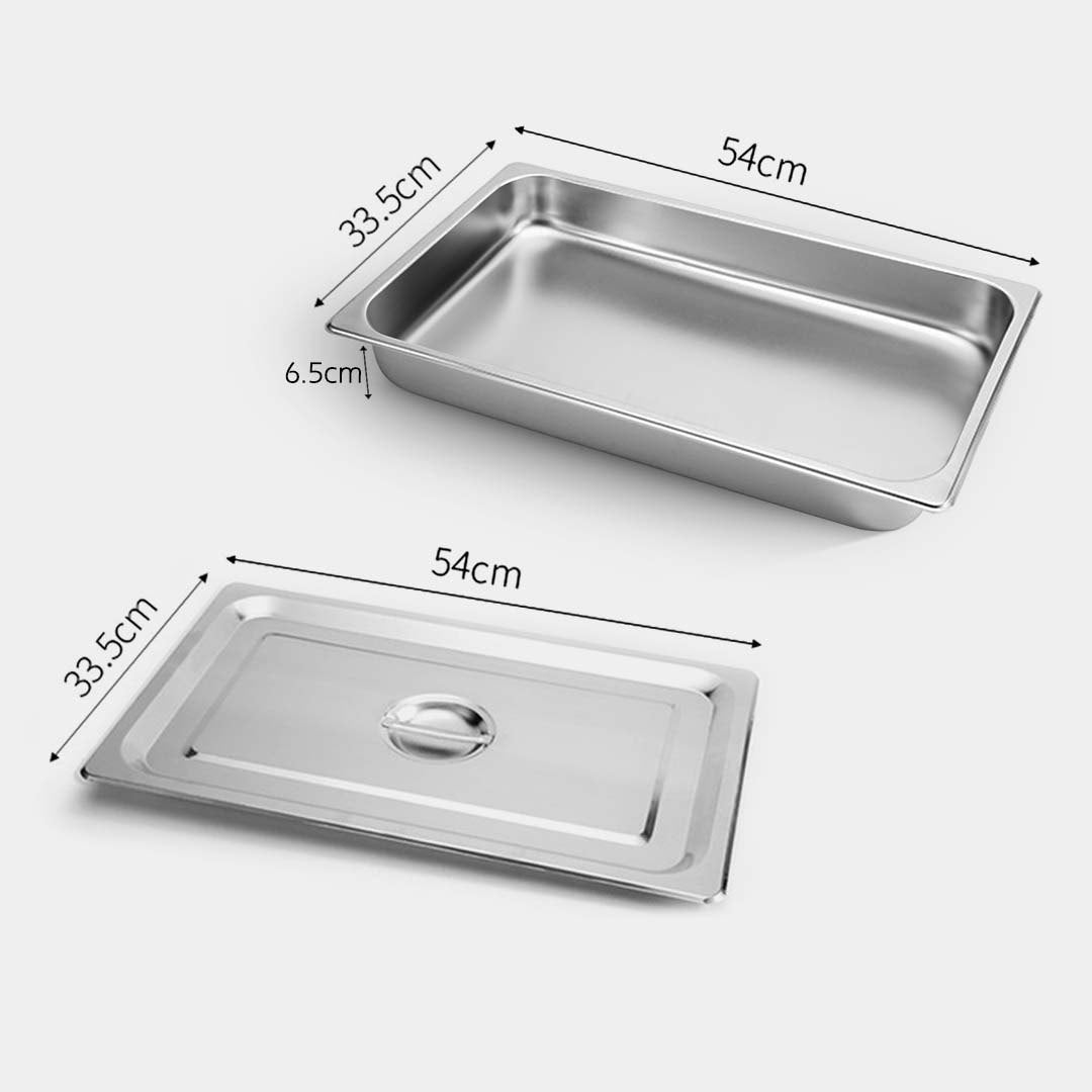 SOGA 2X Gastronorm GN Pan Full Size 1/1 GN Pan 6.5cm Deep Stainless Steel Tray With Lid • LUZ-GP5403wLidX2