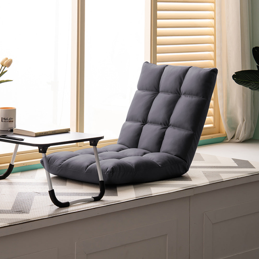 SOGA Grey Lounge Floor Recliner Adjustable Gaming Sofa Bed Foldable Indoor Outdoor Backrest Seat Home Office Decor • LUZ-LoungeD1459