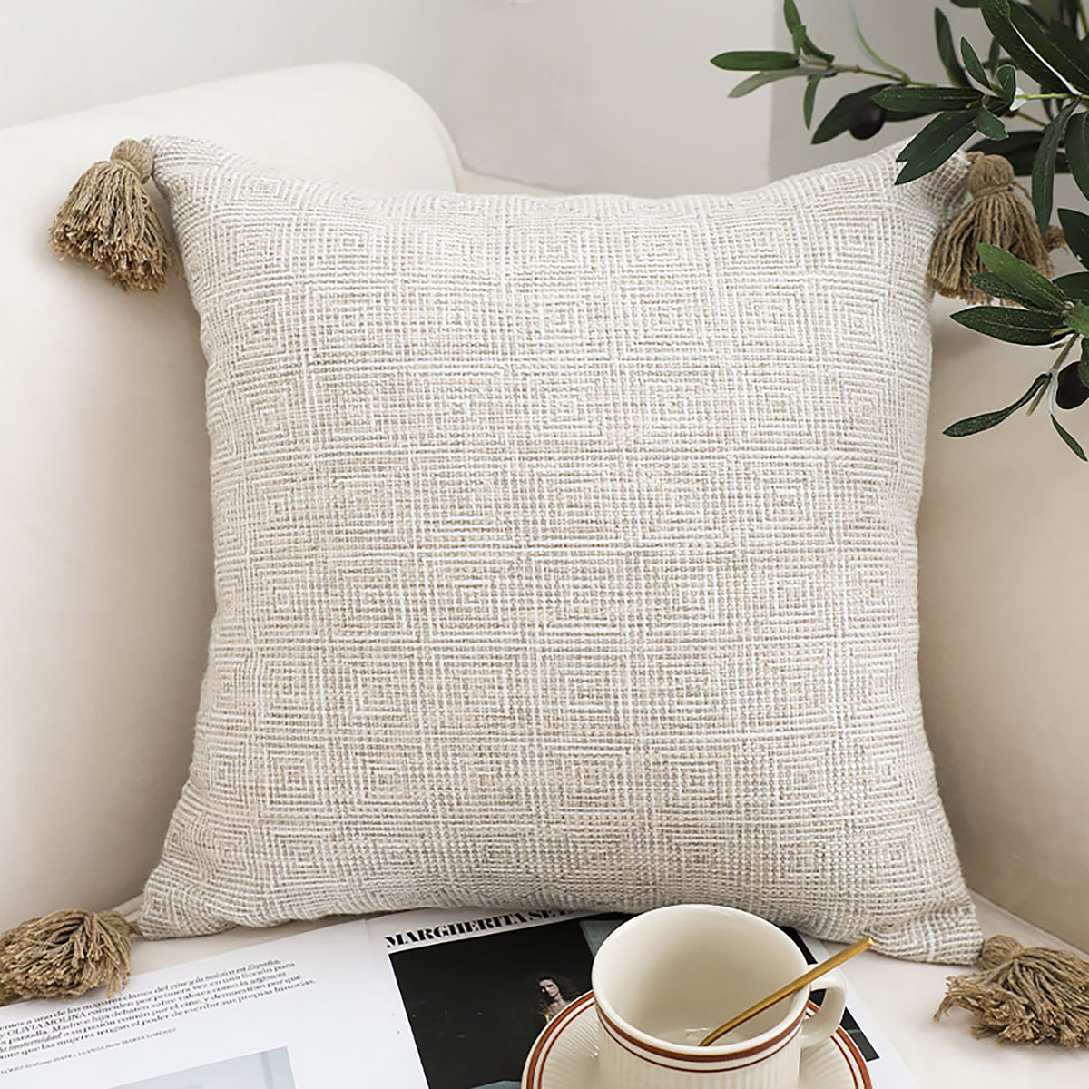 SOGA 2X 50cm Beige Pillow Textured Throw Cover, Luxurious Rib Knit Ribbed Cotton Throw Pillow • LUZ-FrenchCushion203X2