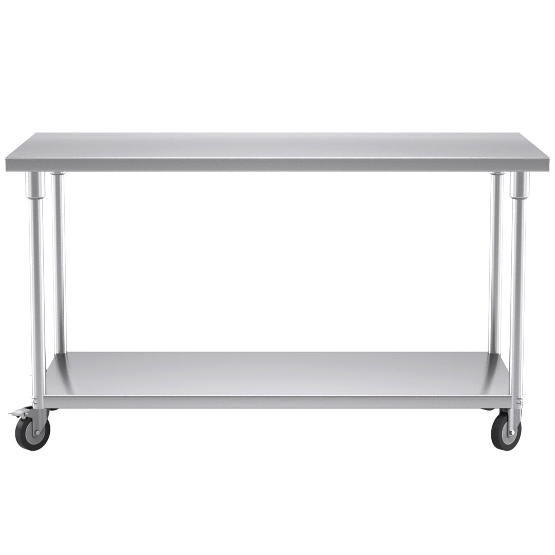 SOGA 150cm Commercial Catering Kitchen Stainless Steel Prep Work Bench Table with Wheels • LUZ-WorkBenchSS8010150CM