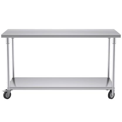 SOGA 150cm Commercial Catering Kitchen Stainless Steel Prep Work Bench Table with Wheels • LUZ-WorkBenchSS8010150CM