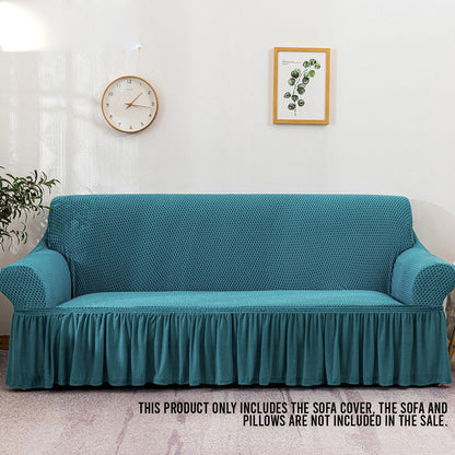 SOGA 3-Seater Blue Sofa Cover with Ruffled Skirt Couch Protector High Stretch Lounge Slipcover Home Decor • LUZ-SofaCov16
