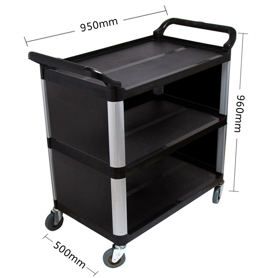 SOGA 2X 3 Tier Covered Food Trolley Food Waste Cart Storage Mechanic Kitchen Black • LUZ-FoodCart1515X2