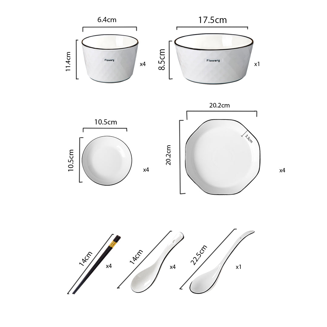 SOGA Diamond Pattern Ceramic Dinnerware Crockery Soup Bowl Plate Server Kitchen Home Decor Set of 13 • LUZ-BowlG623