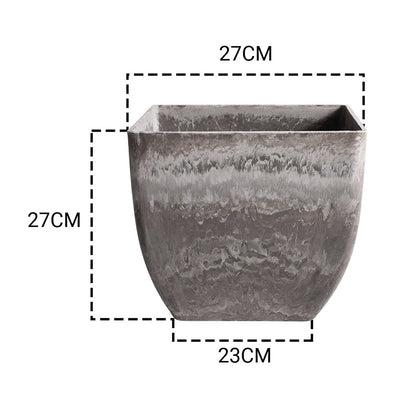 SOGA 2X 27cm Rock Grey Square Resin Plant Flower Pot in Cement Pattern Planter Cachepot for Indoor Home Office • LUZ-FPotF2711X2