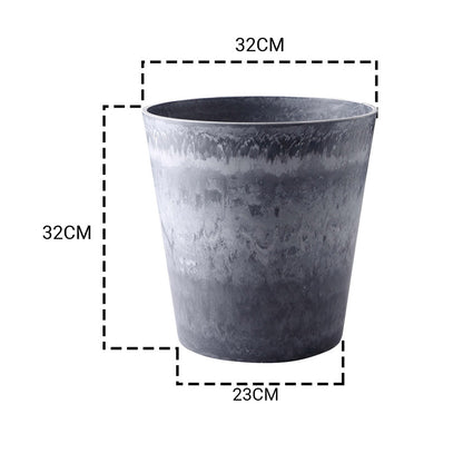 SOGA 32cm Weathered Grey Round Resin Plant Flower Pot in Cement Pattern Planter Cachepot for Indoor Home Office • LUZ-FPotE3242