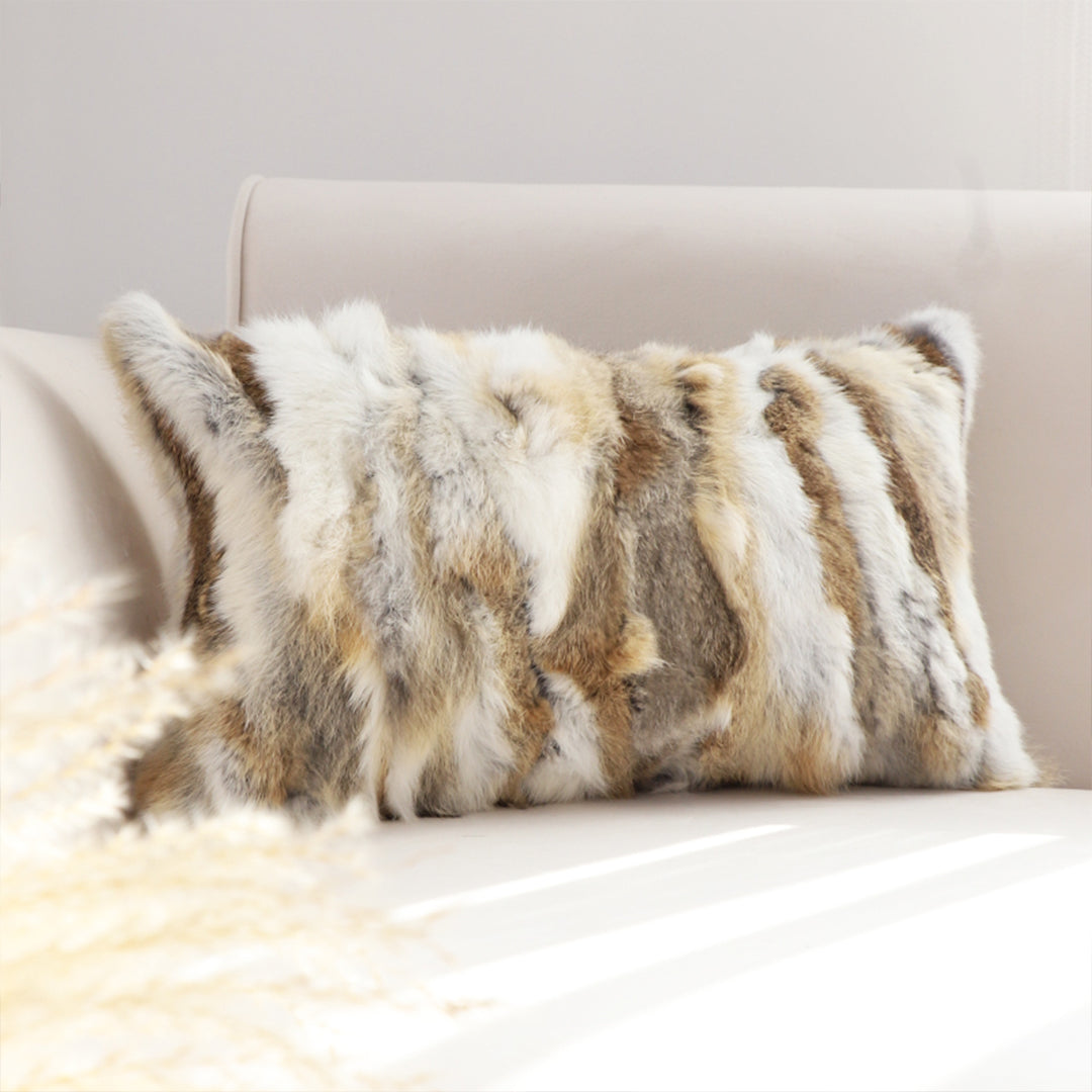 SOGA 2X 30cm Throw Pillow Coffee Rabbit Fur Lumbar Warm Cozy Decorative Cushion Home Decor • LUZ-FrenchCushion309X2