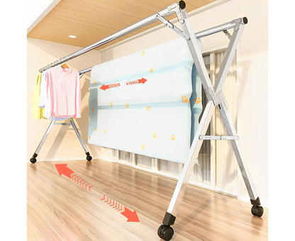 SOGA 2.4m Portable Standing Clothes Drying Rack Foldable Space-Saving Laundry Holder with Wheels • LUZ-BSXG2516
