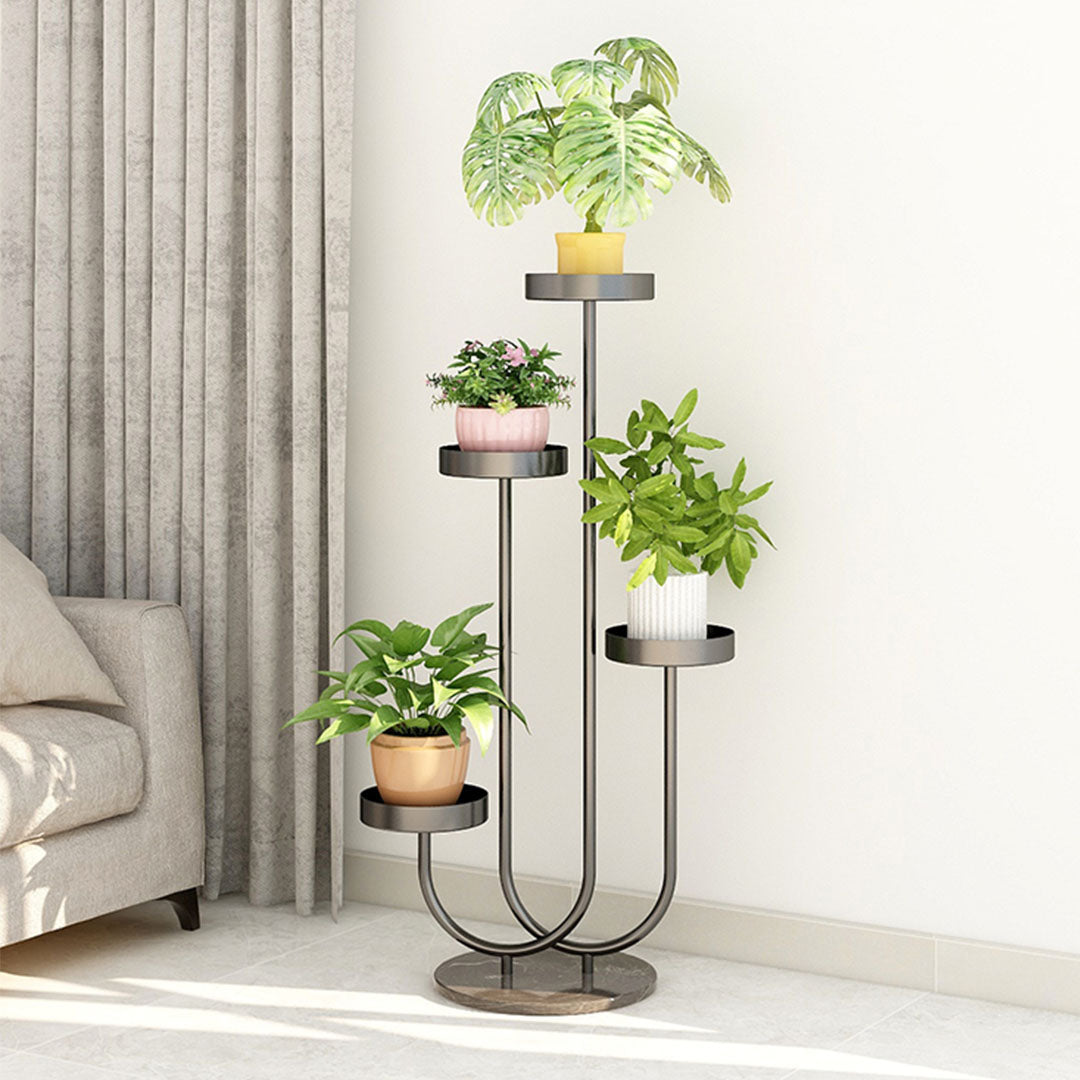 SOGA U Shaped Plant Stand Round Flower Pot Tray Living Room Balcony Display Black Metal Decorative Shelf • LUZ-FPotH100