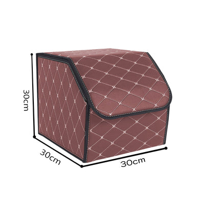 SOGA 4X Leather Car Boot Collapsible Foldable Trunk Cargo Organizer Portable Storage Box Coffee/Gold Stitch Small • LUZ-StorageCOFGLDSmlX4