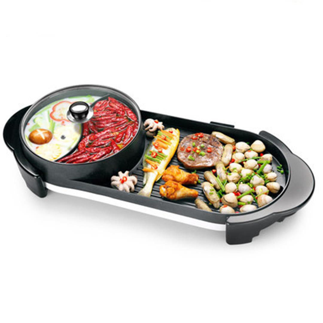 SOGA 2X 2  in 1 Electric Non-Stick BBQ Teppanyaki Grill Plate Steamboat Hotpot 2-8 Person • LUZ-SteamboatHotPotandGrillYuanYangX2