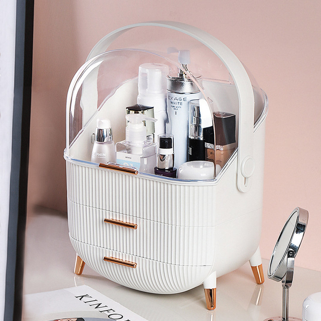 SOGA 29cm White Countertop Makeup Cosmetic Storage Organiser Skincare Holder Jewelry Storage Box with Handle • LUZ-BathC109