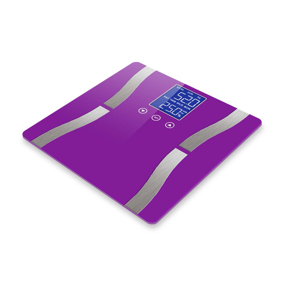 SOGA Glass LCD Digital Body Fat Scale Bathroom Electronic Gym Water Weighing Scales Purple • LUZ-BodyFatScalePurple