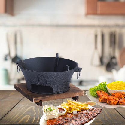SOGA 2X Small Cast Iron Round Stove Charcoal Table Net Grill Japanese Style BBQ Picnic Camping with Wooden Board • LUZ-Zpai056SmlX2