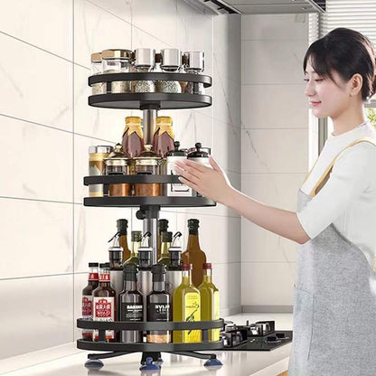 SOGA 2X 3 Tier Steel Black Round Rotating Multi-Function Kitchen Portable Storage Spice Seasoning Kitchen Countertop Organiser Shelf • LUZ-KitchenXY051X2