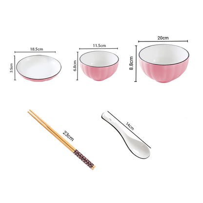 SOGA Pink Japanese Style Ceramic Dinnerware Crockery Soup Bowl Plate Server Kitchen Home Decor Set of 9 • LUZ-BowlG116