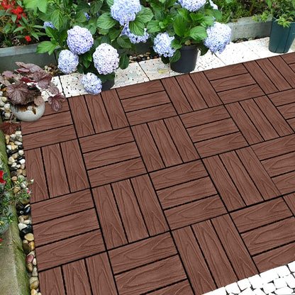 SOGA 11 pcs Dark Chocolate DIY Wooden Composite Decking Tiles Garden Outdoor Backyard Flooring Home Decor • LUZ-Deck5032