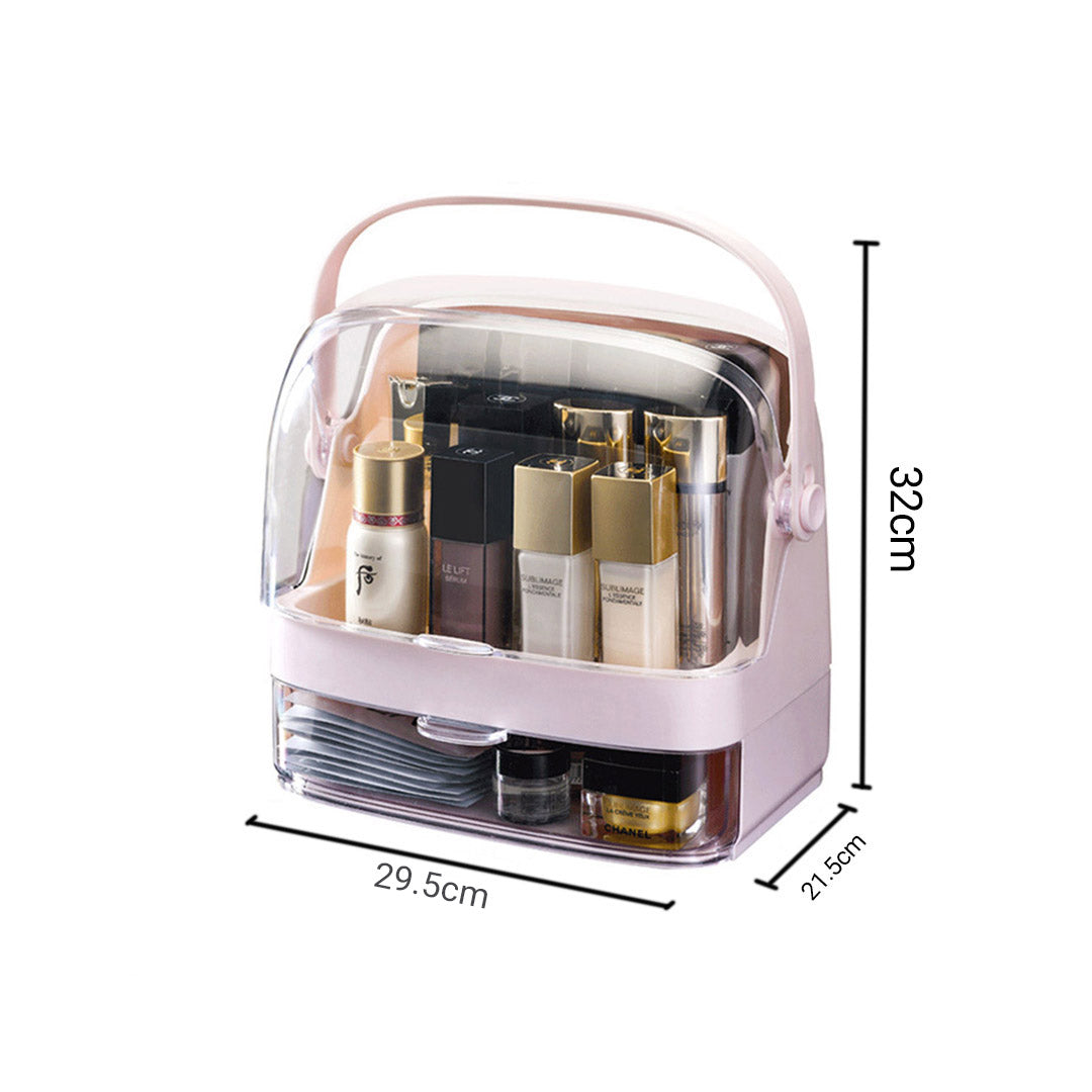 SOGA 2 Tier Pink Countertop Makeup Cosmetic Storage Organiser Skincare Holder Jewelry Storage Box with Handle • LUZ-BathC102