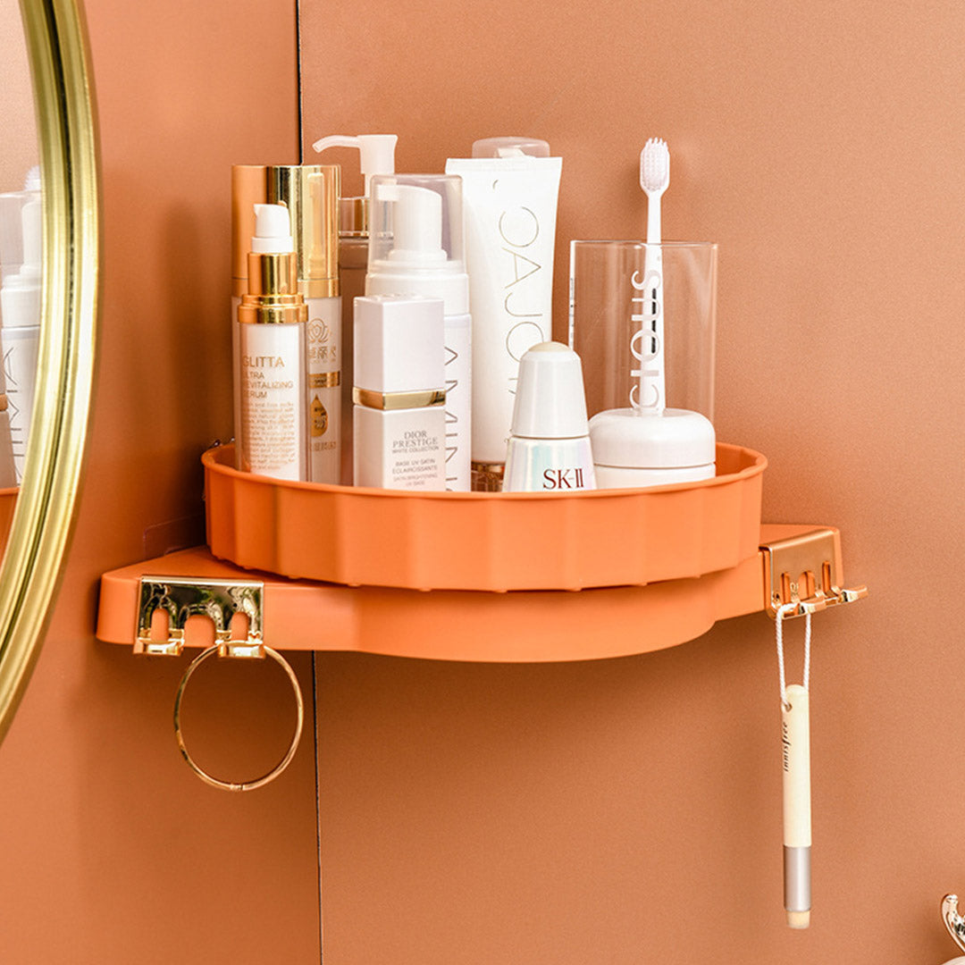 SOGA 2X Orange 360 Degree Wall-Mounted Rotating Bathroom Organiser Corner Vanity Rack Toilet Adhesive Storage Shelf • LUZ-BathA009X2