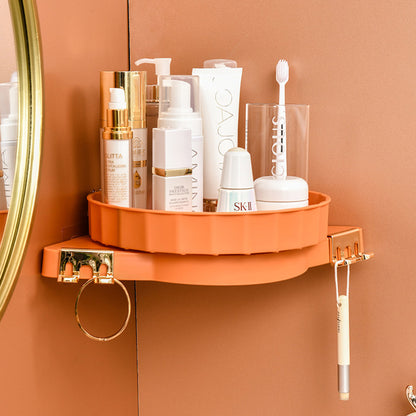 SOGA 2X Orange 360 Degree Wall-Mounted Rotating Bathroom Organiser Corner Vanity Rack Toilet Adhesive Storage Shelf • LUZ-BathA009X2
