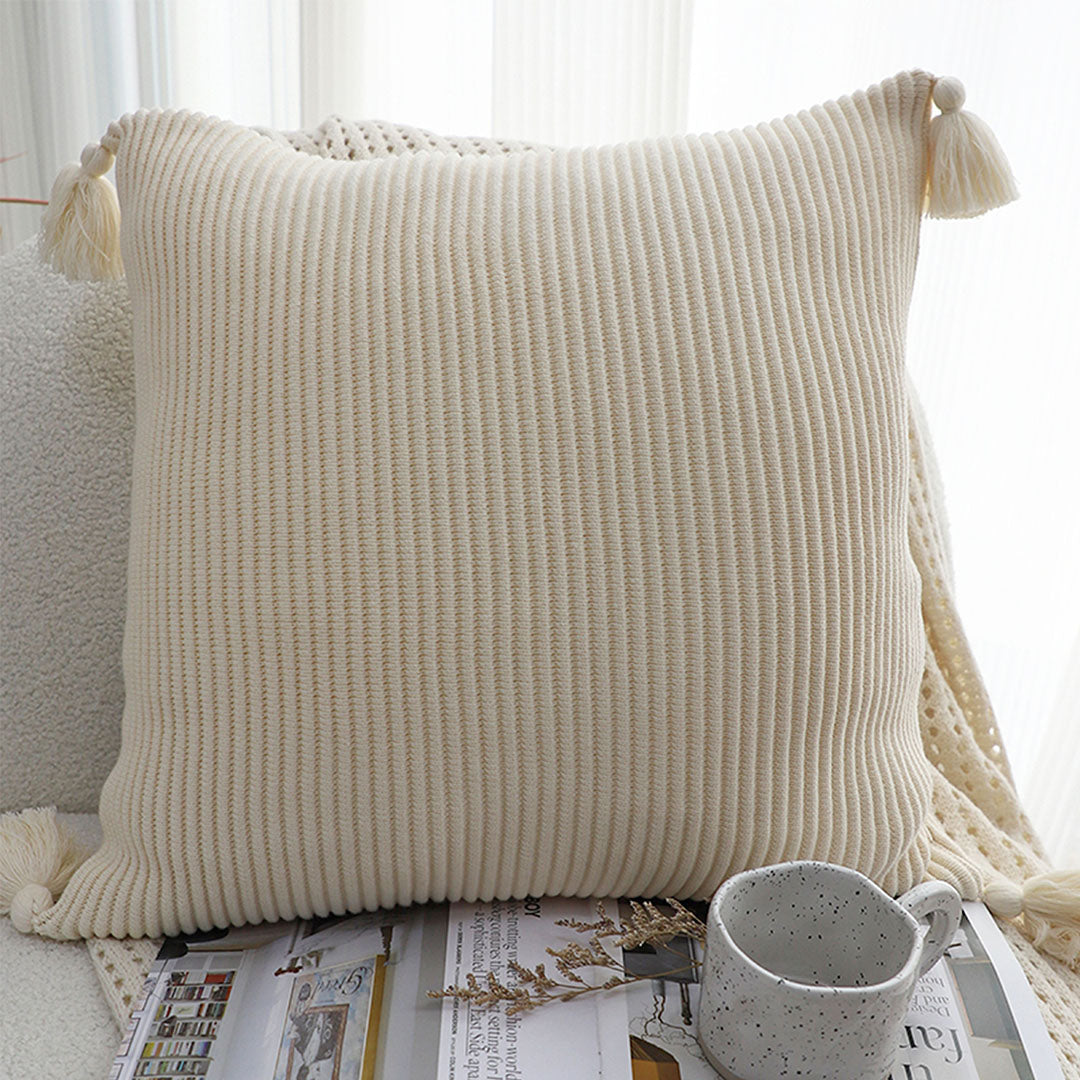SOGA 45cm Khaki Wabi-Sabi Thickened Cotton Tassel Square  Throw Pillow • LUZ-FrenchCushion262