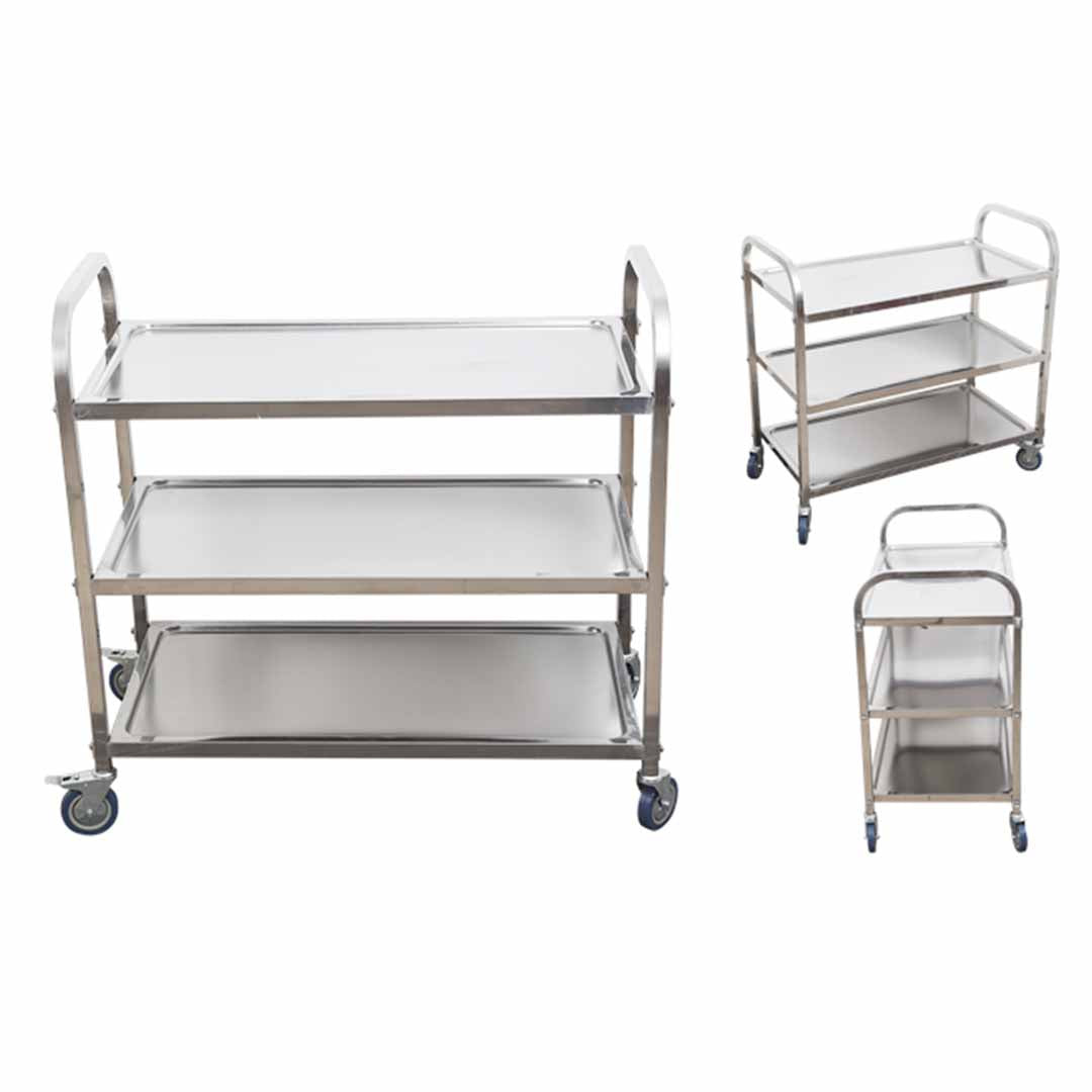 SOGA 3 Tier 86x54x94cm Stainless Steel Kitchen Dinning Food Cart Trolley Utility Round Large • LUZ-FoodCart1101