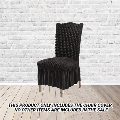 SOGA 2X Black Chair Cover Seat Protector with Ruffle Skirt Stretch Slipcover Wedding Party Home Decor • LUZ-Chaircov26FX2