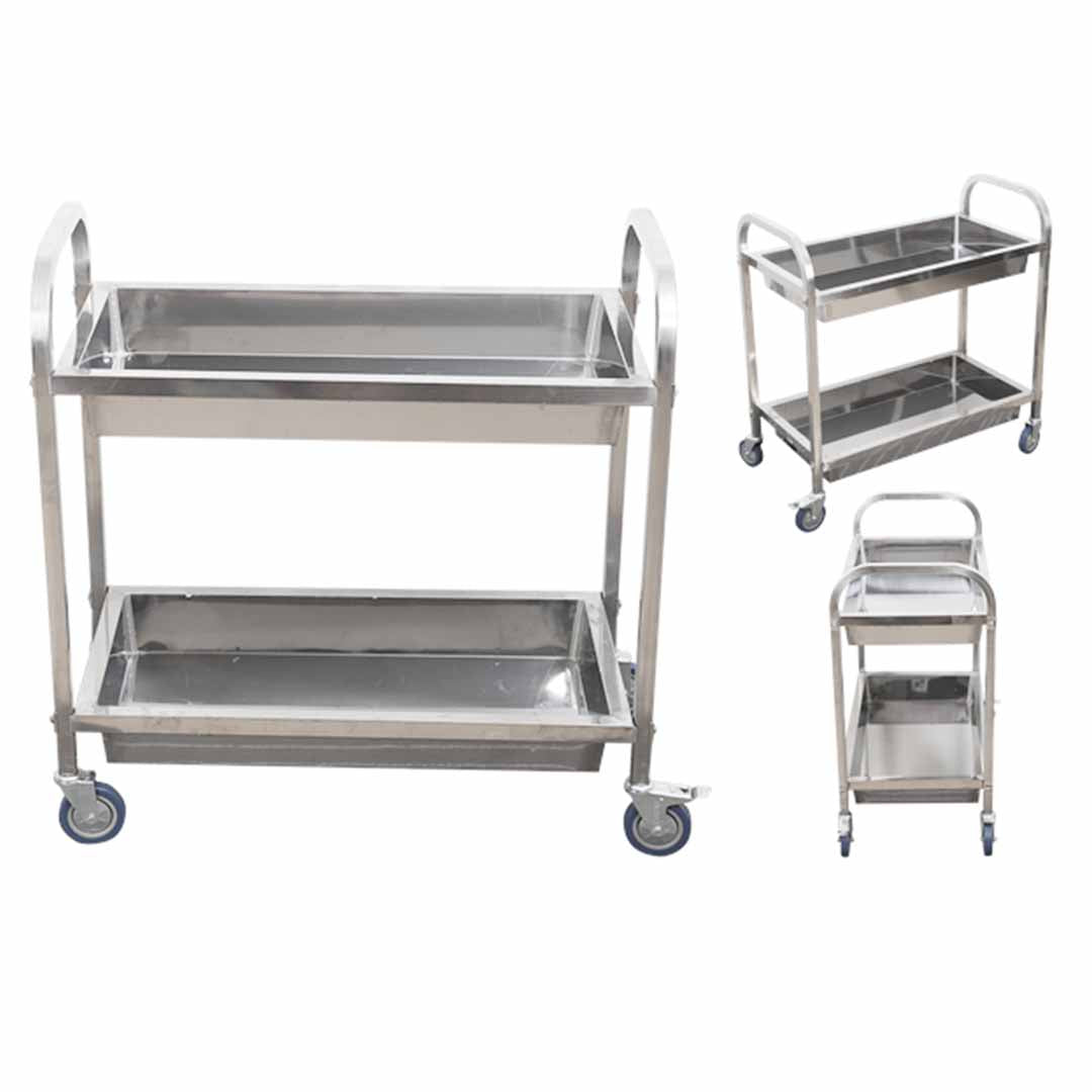 SOGA 2 Tier 85x45x90cm Stainless Steel Kitchen Trolley Bowl Collect Service Food Cart Medium • LUZ-FoodCart1202