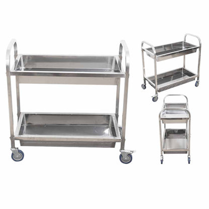SOGA 2 Tier 85x45x90cm Stainless Steel Kitchen Trolley Bowl Collect Service Food Cart Medium • LUZ-FoodCart1202