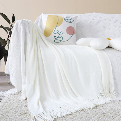 SOGA White Acrylic Knitted Throw Blanket Solid Fringed Warm Cozy Woven Cover Couch Bed Sofa Home Decor • LUZ-Blanket912