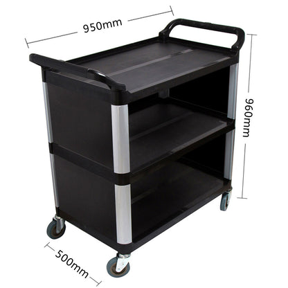 SOGA 3 Tier Covered Food Trolley Food Waste Cart Storage Mechanic Kitchen Black • LUZ-FoodCart1515