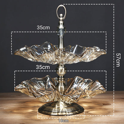 SOGA 2 Tier Bronze Lotus Vertex Crystal Glass Fruit Bowl Candy Holder Countertop Dessert Serving Basket Decor • LUZ-Plate7845